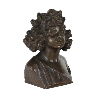 Buste d\'une Jeune Fille Art Nouveau Bronze Italie XIX-XX Siècle