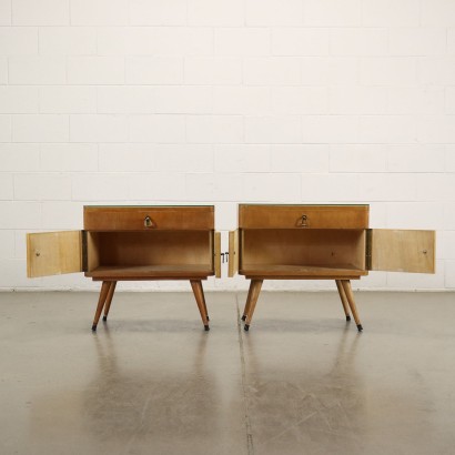 Pair of Bedside Tables Beech Italy 1950s