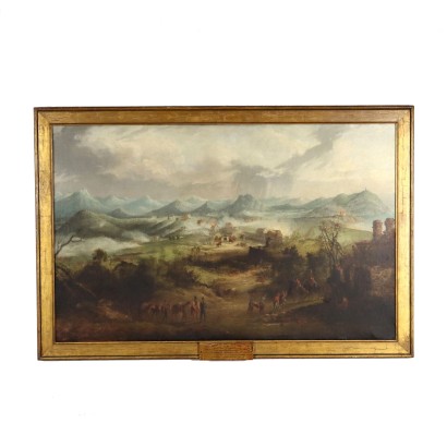 Scene from the Carlist Battle Oil on Canvas Italy XIX Century