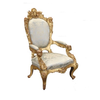 Fauteuil Néo-Baroque Bois Italie XIX Siècle