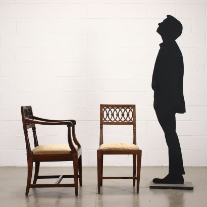 Antik, Stuhl, antike Stühle, antiker Stuhl, antiker italienischer Stuhl, antiker Stuhl, neoklassizistischer Stuhl, Stuhl aus dem 19. Jahrhundert, neoklassizistischer Sessel und Stuhl