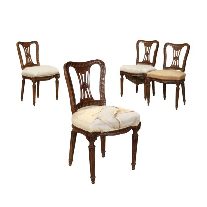 Groupe de 4 Chaises Néoclassiques Noyer Italie XVIII Siècle