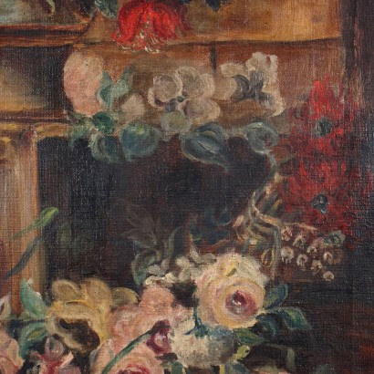 Floral Composition Oil on Canvas Italy XIX Century