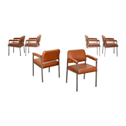 Groupe de 6 Chaises Métal Italie Années 1970