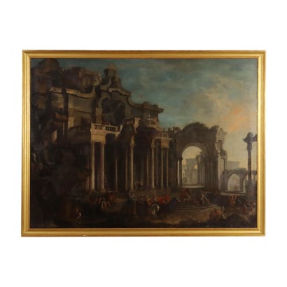 Architectural Capriccio Oil on Canvas Italy XVIII Century