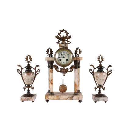 Triptych Marble and Bronze Clock France XIX Century