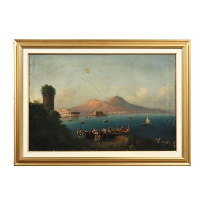 Blick auf den Golf von Neapel Öl auf Leinwand Italien XIX Jhd