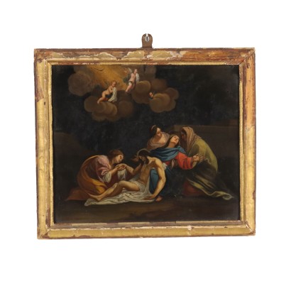 Lamentation over the Dead Christ Oil on Slate Italy XVI-XVII Century