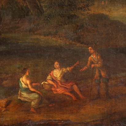 Oil on Canvas Landscape with Figures France XVIII Century