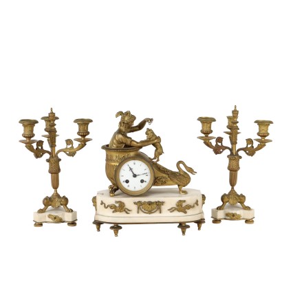 Triptych Clock Bronze France XIX Century