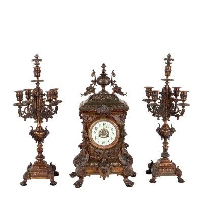 Bronze Clock Triptych France XIX-XX Century