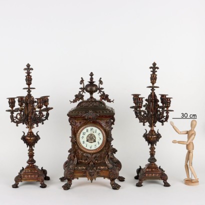 Bronze Clock Triptych France XIX-XX Century