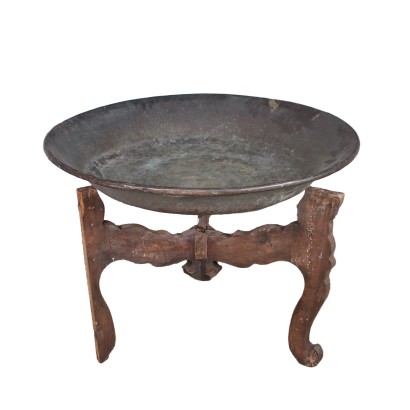 Brasero de Cobre Grande con Soporte de Madera