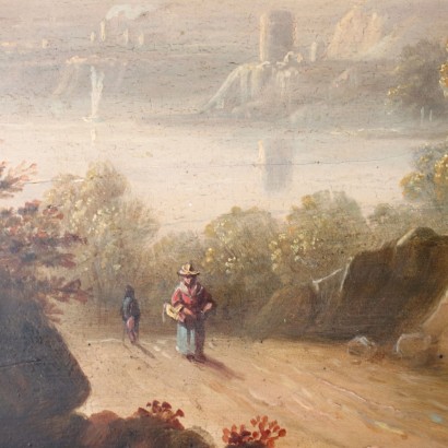 Paysage avec Personnages Huile sur Toile XIX Siècle