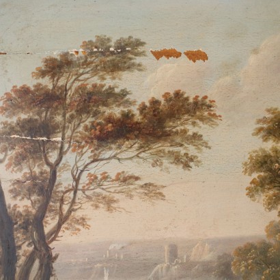 Landschaft mit Figuren und Herden Öl auf dem Tisch XIX Jhd