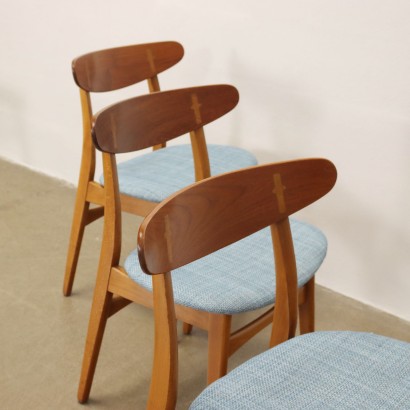 Groupe de 6 Chaises CH30 Carl Hansen & Son Tissu Danemark Années 1950