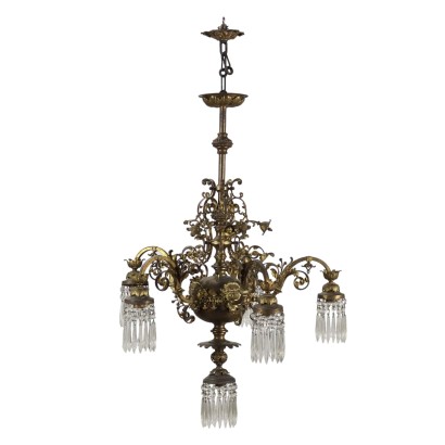 Lampadario in Ottone e Bronzo Dorato