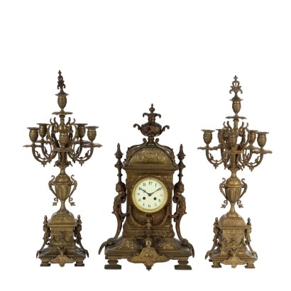 Triptych Clock Bronze France XIX Century