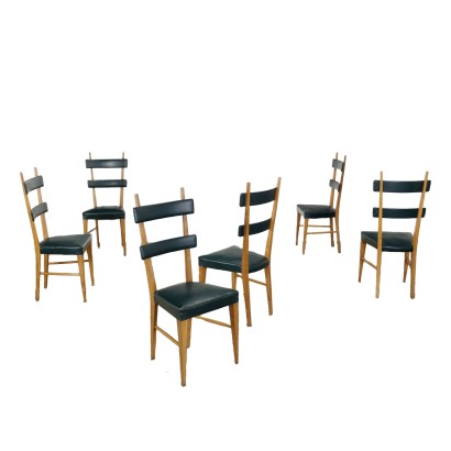 Gruppe von 6 Stühlen Kunstleder Italien 1950er
