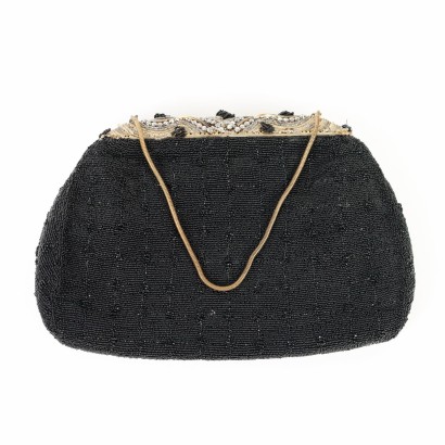 bolso de embrague vintage, bolso de embrague con cuentas, bolso de cuentas, bolso vintage, bolso de los años 50, vintage de mediados de 1900, embrague vintage, bolso de cuentas negro vintage