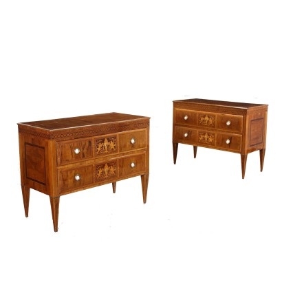 Pair of Neoclassical Chest of Drawers Maple Italy XVIII Century