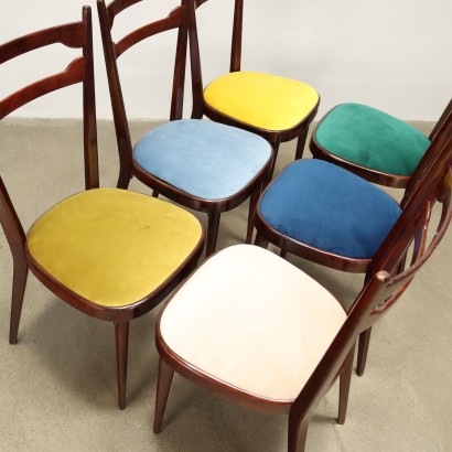 Groupe de 6 Chaises Multicolor Hêtre Italie Années 1960