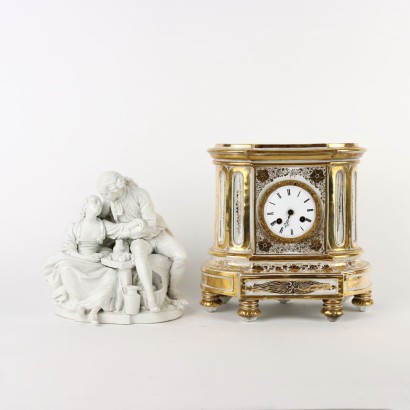 antiguo, reloj, reloj antiguo, reloj antiguo, reloj antiguo italiano, reloj antiguo, reloj neoclásico, reloj del siglo XIX, reloj de péndulo, reloj de pared, reloj de mesa de porcelana Jacob Peti