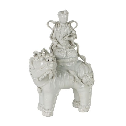 Mandjoushri Sculpture Porcelaine Chine XX Siècle