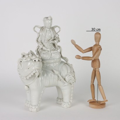 Mandjoushri Sculpture Porcelaine Chine XX Siècle