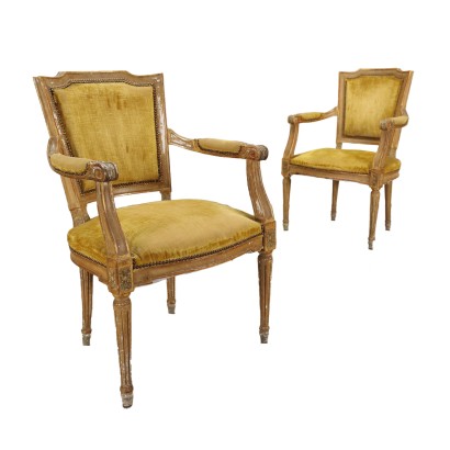 Pair of Neoclassical Armchairs Wood Italy XX Century