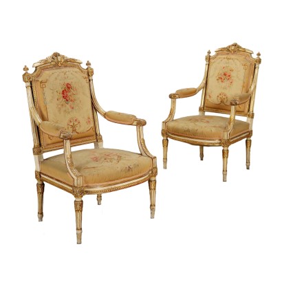 Pair of Neoclassical Style Armchairs Wood Italy XX Century