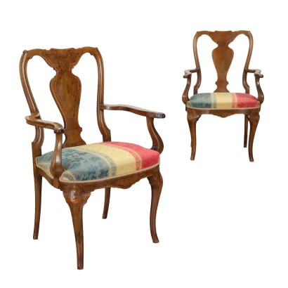 Pair of Baroque Armchairs Walnut Italy XVIII Century