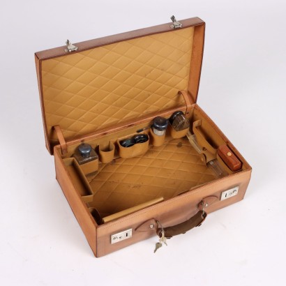 Vintage Koffer mit Beauty Case Leder Italien 1930er