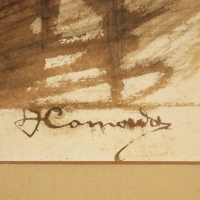 F. Camarda Aquarelle et Crayons sur Papier Italie XX Siècle