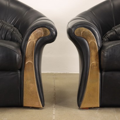 Paire de Fauteuils Mirabili Elica Cuir Italie Années 1980