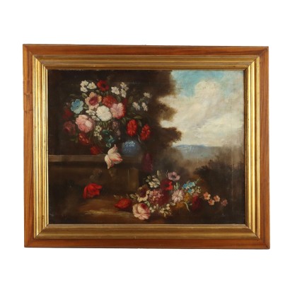 Composition Florale Huile sur Toile Italie XX Siècle