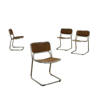 Groupe de 4 Chaises Tissu Italie Années 1960