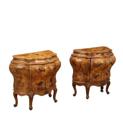 Pair of Baroque Style Bedside Tables Maple Italy XX Century