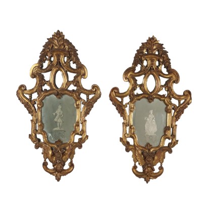 Pair of Venetian Baroque Style Mirrors Glass Italy XX Century