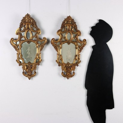 Pair of Venetian Baroque Style Mirrors Glass Italy XX Century