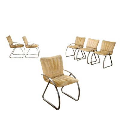 Groupe de 6 Chaises Tissu Italie Années 1970-1980