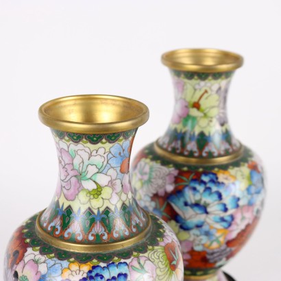 Paire de Vases Cloisonnés Porcelaine Chine Années 1960-1970