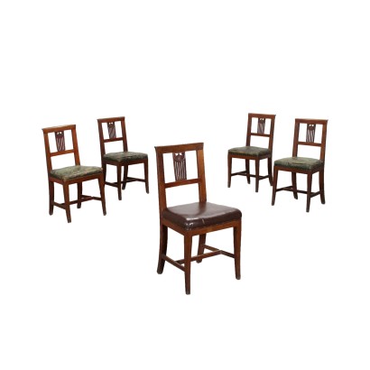 Groupe de 5 Chaises Directoire Noyer Italie XVIII-XIX Siècle