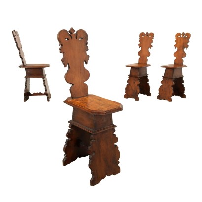 Group of 4 Baroque Stools Walnut Italy XVII Century