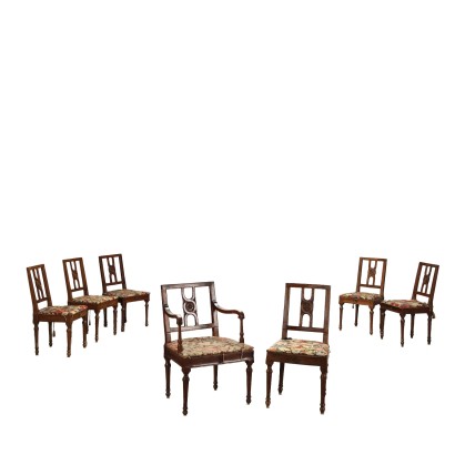 antigüedades, silla, sillas antiguas, silla antigua, silla italiana antigua, silla antigua, silla neoclásica, silla del siglo XIX, Grupo de Sillas y Sillones Neoclásicos