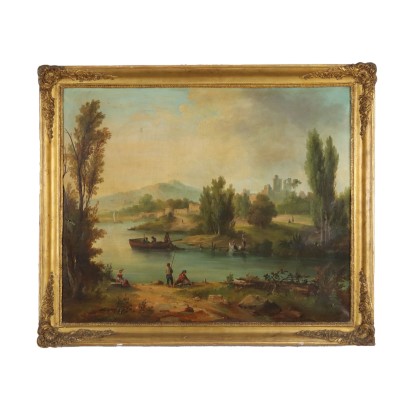 Paesaggio Fluviale con Edifici e Figure 1849