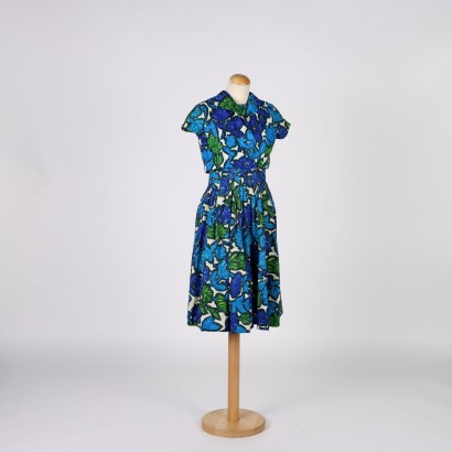 moda vintage, moda de los años 50, vestido vintage, vestido de los años 50, vestido floral, vintage italiano, vestido vintage floral azul