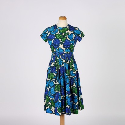 moda vintage, moda anni 50, abito vintage, abito anni 50, vestito a fiori, vintage italiano,Abito Vintage Floreale blu