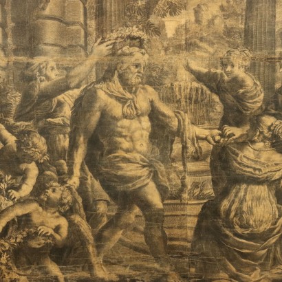 Allegorical Representation Engraving on Silk Italy XVII Century