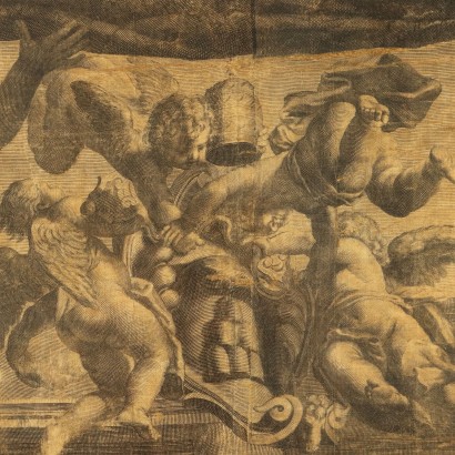 Allegorical Representation Engraving on Silk Italy XVII Century